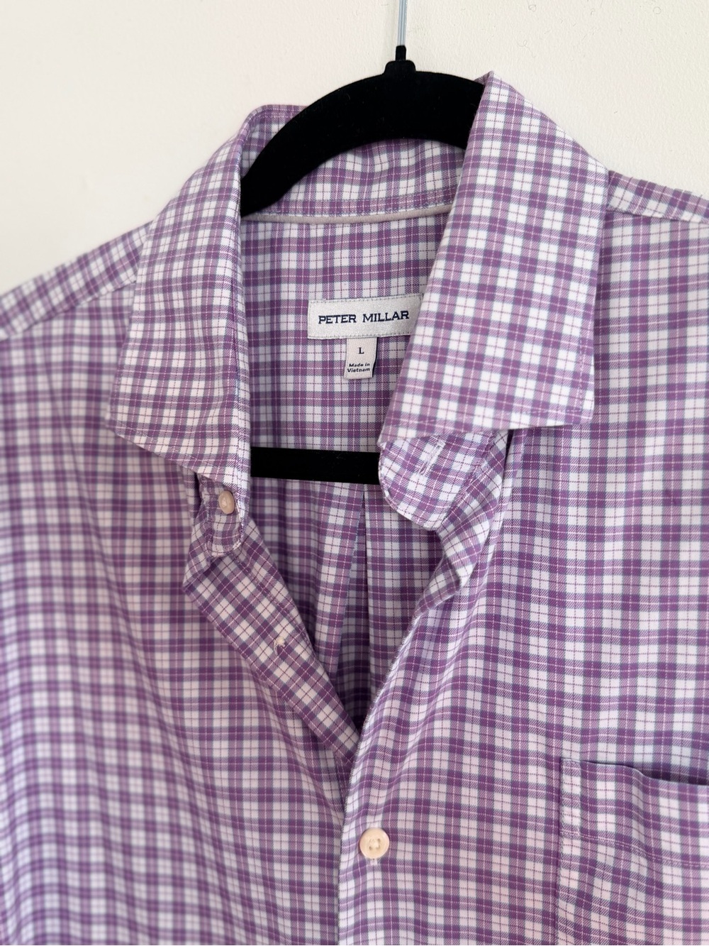 NWOT Peter Millar Purple and White Checked Button-Down Shirt